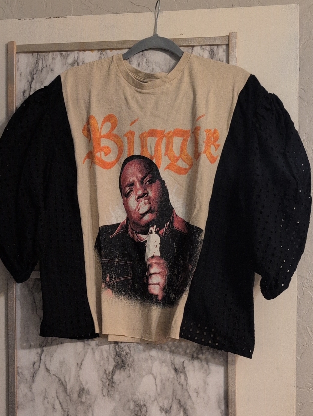 Upcycle Biggie T-shirt With Lace Puff Sleeved Detail